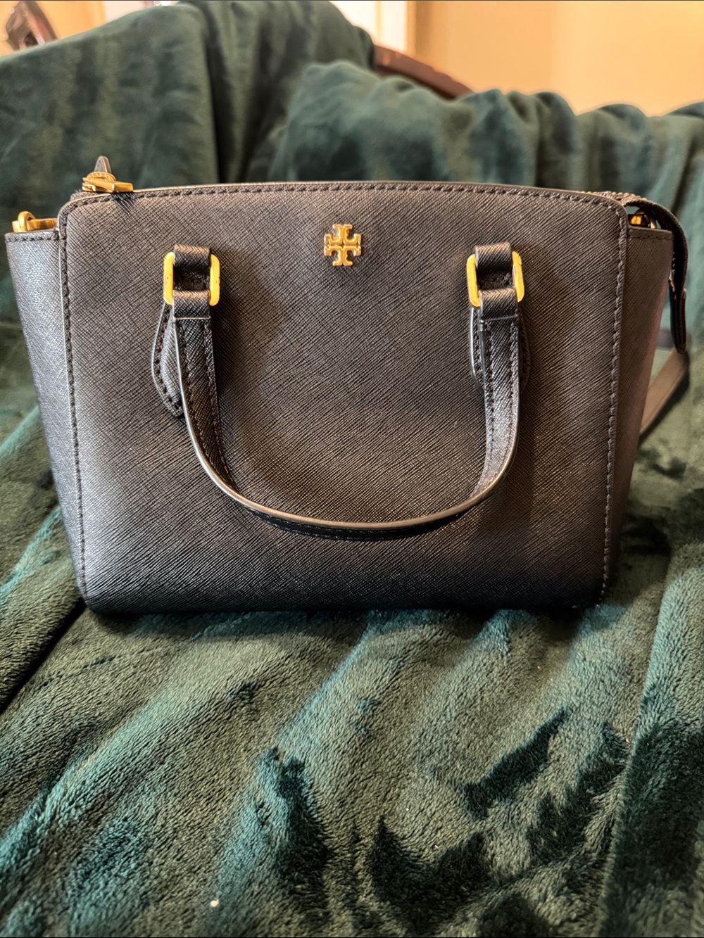 Tory Burch Black Mini Satchel with Gold Hardware